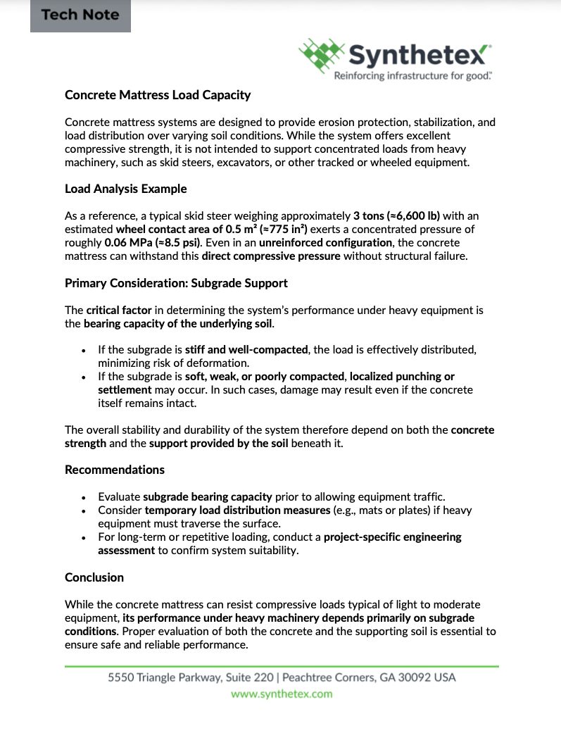 Concrete Mattress Load Capacity Tech Notes
